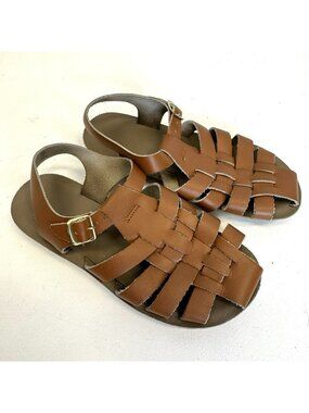 Saltwater Sun-San Sailor Woven Brown Leather Sandals Unisex Big Kids Size 3